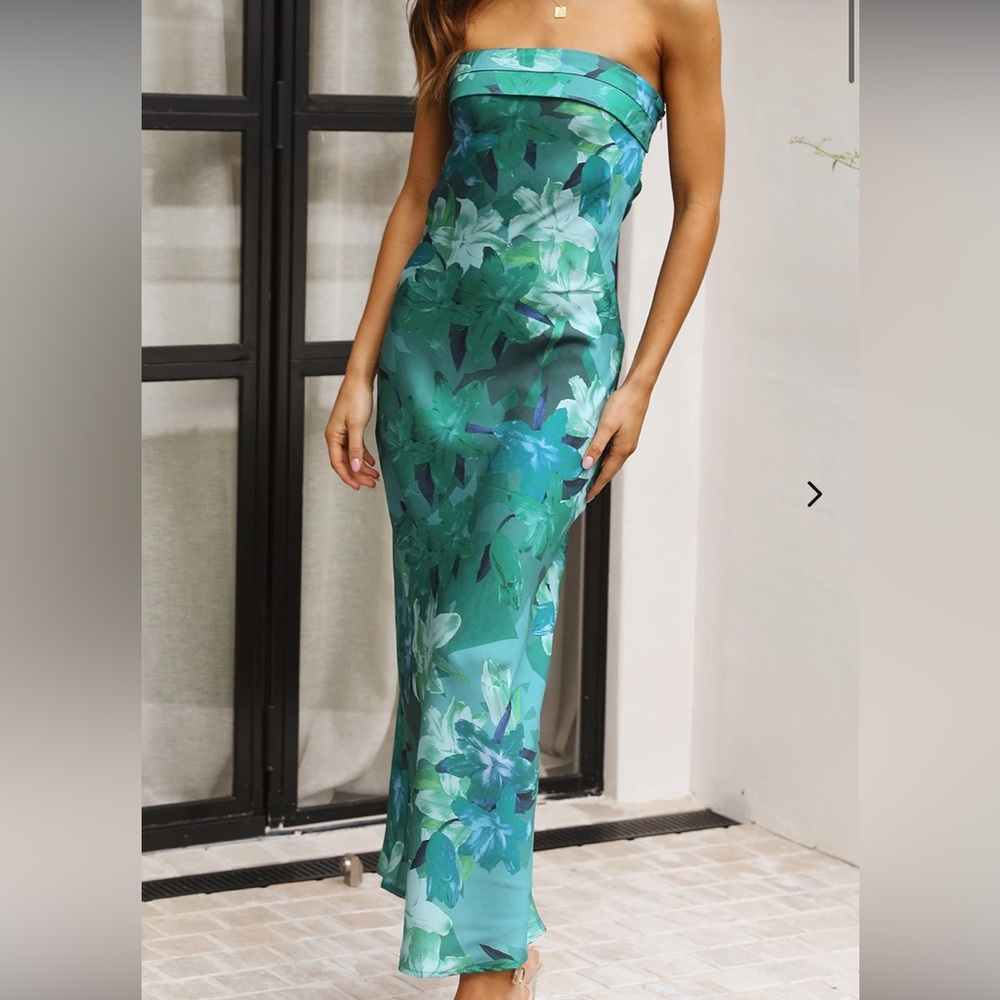 TOPEARTH SATIN FOLDED FLORAL OVER BUST MAXI DRESS